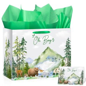 oh boy gift bags let the adventure begin awaits gift bag with greeting card and tissue paper adventure awaits decorations watercolor greenery forest wrapping paper bag for baby shower christmas party