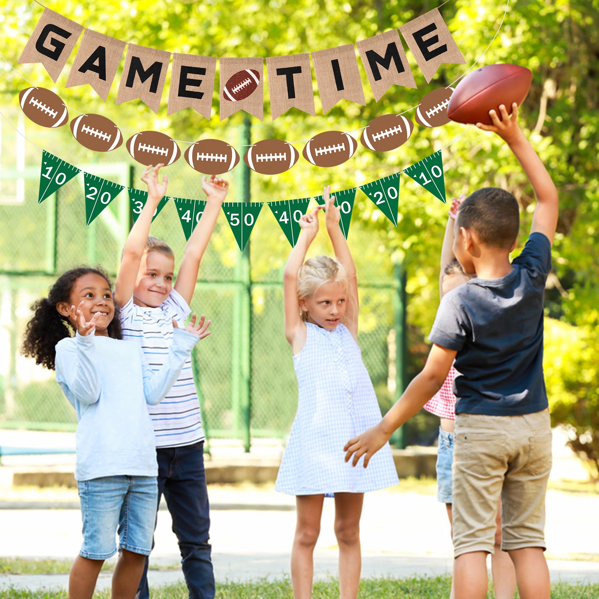 3sscha 3pcs Football Burlap Banners - Football Felt Banner Game Time Yard Line Hanging Decoration Sports Rustic Bunting Flag Photo Prop Backdrop for Baby Shower Game Day Birthday Party Favor Supplies