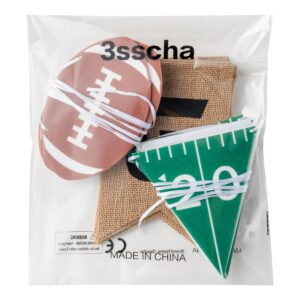 3sscha 3pcs Football Burlap Banners - Football Felt Banner Game Time Yard Line Hanging Decoration Sports Rustic Bunting Flag Photo Prop Backdrop for Baby Shower Game Day Birthday Party Favor Supplies