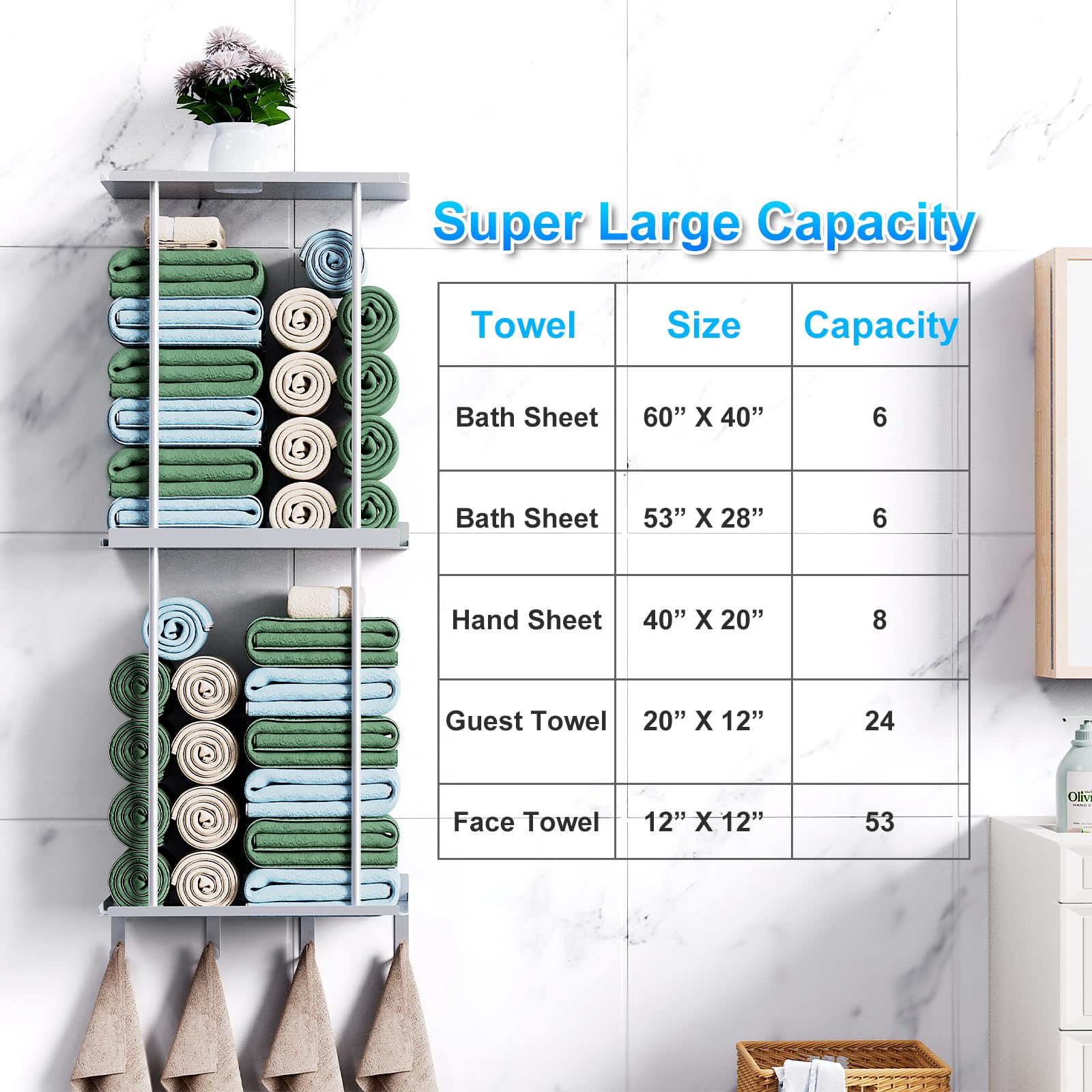 Foirfe 3 Tier Wall Mounted Bathroom Towel Storage Rack with Wood Shelf Space Saving Solution for Small Bathrooms Stylish and Functional Sliver Design