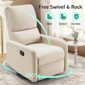 Jocisland Swivel Rocking Chair, Nursery Glider Recliner Chairs for Adults, Rocker for Living Room Bedroom, Comfy Upholstered Modern Nursing Reclining Single Sofa, Beige Linen