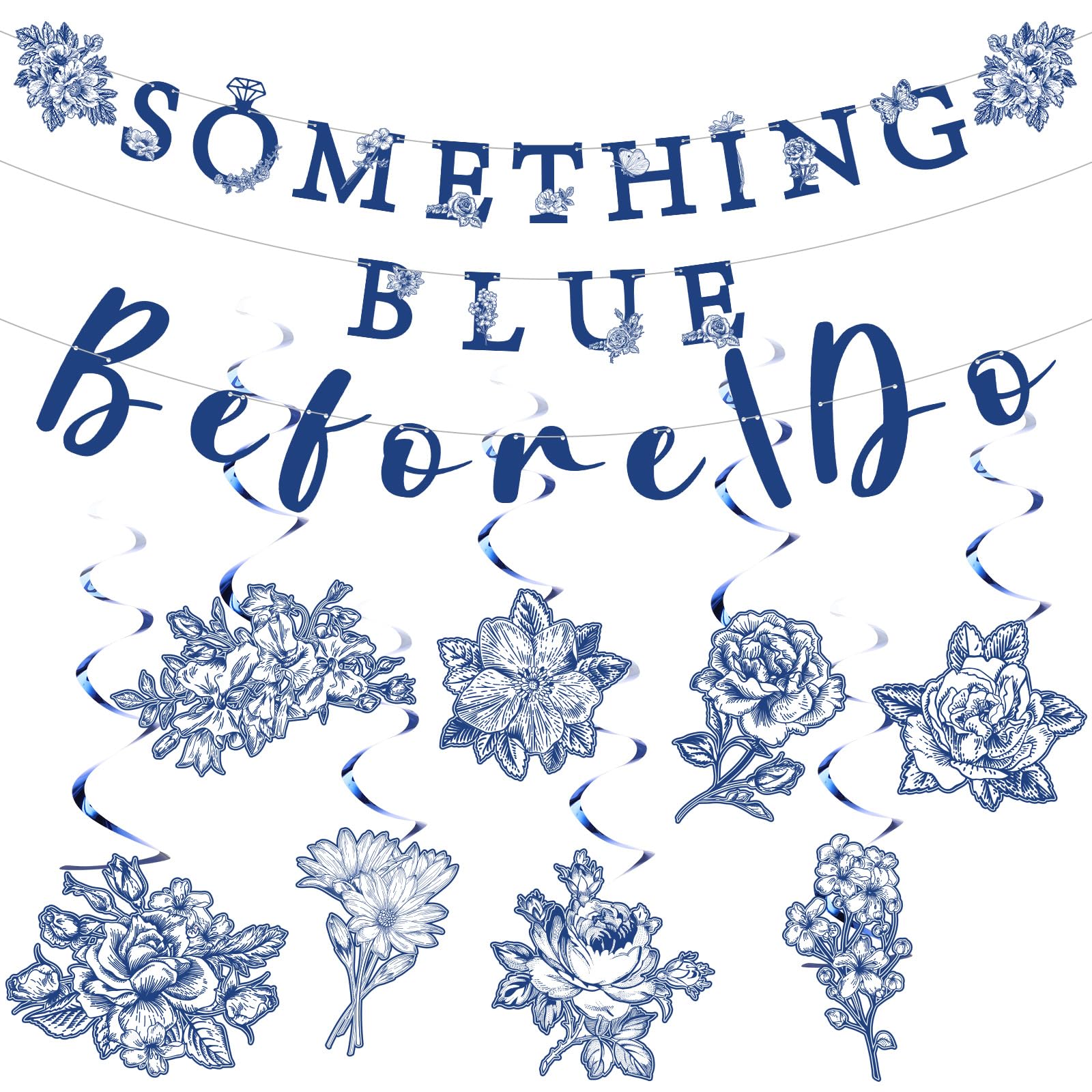 Tegeme Something Blue Before I Do Banner Blue Bridal Shower Decorations Hanging Blue Flower Party Favors for Bridal Shower Bachelorette Engagement Wedding Party