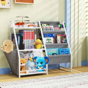 kids bookshelf and toy storage organizer, kids bookcase, nursery book shelves, montessori toddler bookshelf for kids, 3-tier wooden kids bookcase, children's bookcase display for playroom, bedroom