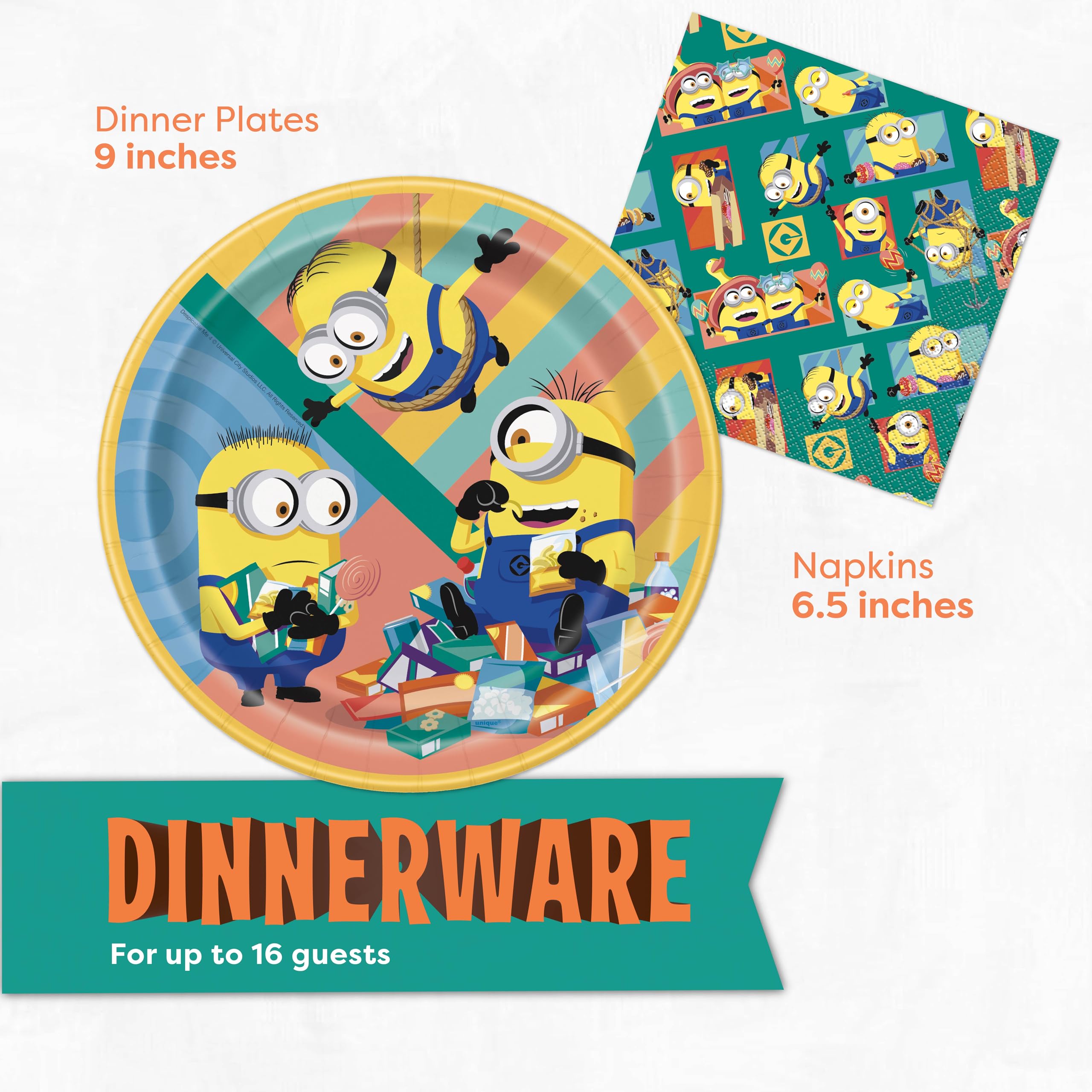 Unique Minions Birthday Party Decorations | Tablecover, Plates and Napkins for 16 | Minion Birthday Party Decorations | Officially Licensed