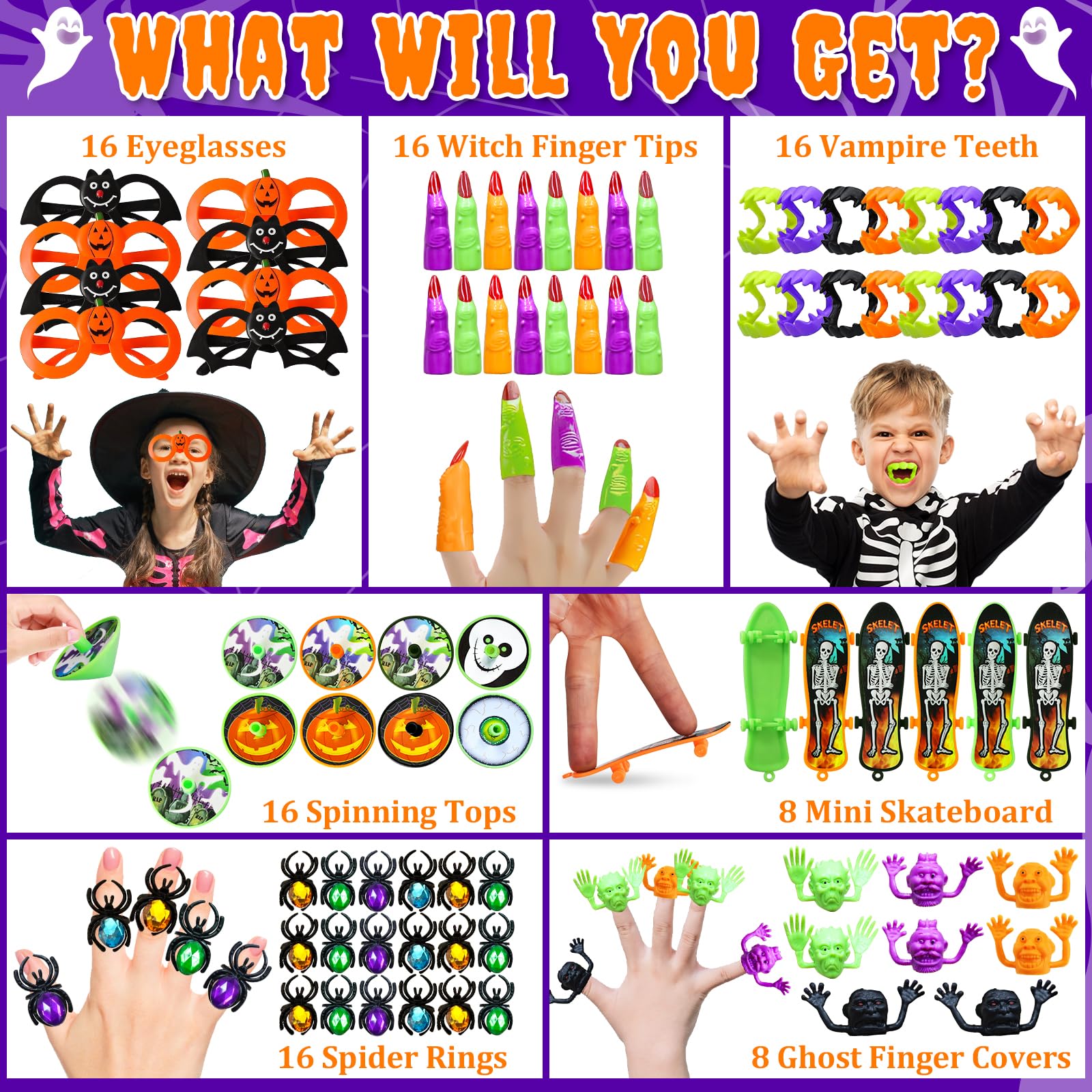 176PCS Halloween Party Favors for Kids, Halloween Glasses Gift Bags Goodies for Boys Girls Halloween Bulk Fillers Bags Halloween Treats Non-Candy School Classroom Prizes Halloween Gifts Trick or Treat