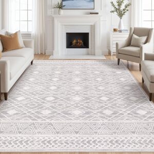 DEXIDUO Area Rugs for Living Room Rug: 9x12 Soft Washable Rugs Low Pile Non-Slip Backing Indoor Floor Rugs for Living Room Bedroom Kitchen Dining Under Table Home Office,Grey