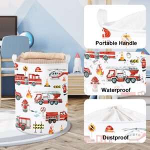 Clastyle Large Red Fire Engine Kid Laundry Hamper for Boy Collapsible Dog Clothes Toy Storage Basket with Lid for Nursery