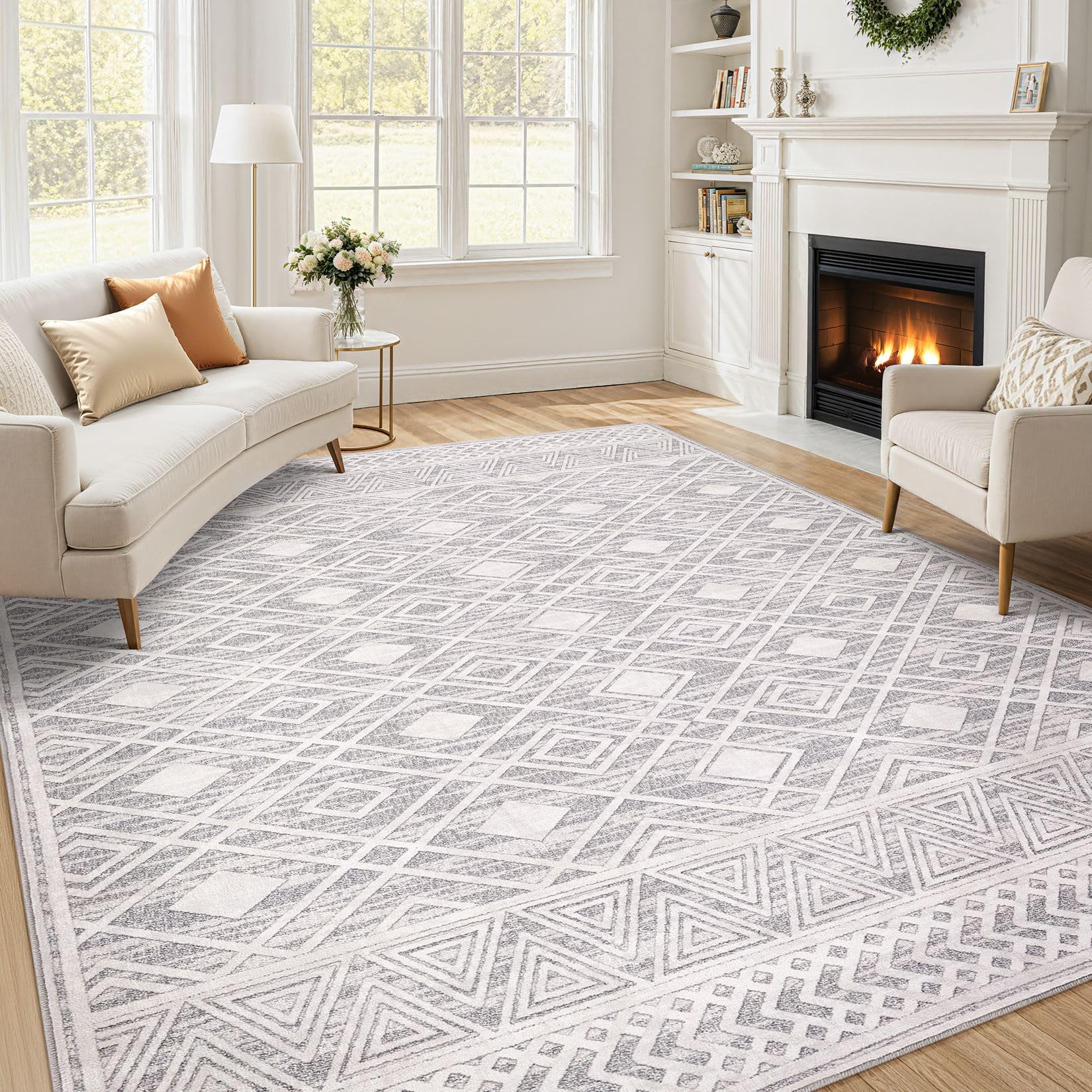 DEXIDUO Area Rugs for Living Room Rug: 9x12 Soft Washable Rugs Low Pile Non-Slip Backing Indoor Floor Rugs for Living Room Bedroom Kitchen Dining Under Table Home Office,Grey