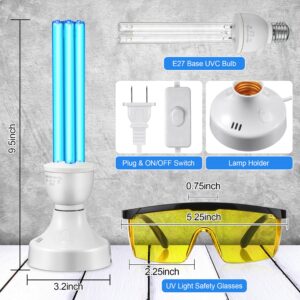 Qualirey 25 Watt UV Light Sanitizer, UVC Lamp with E27 Base and Remote Control and UV Protection Glasses, UV Light Bulb for Basement, Bedroom, Kitchen, with Ozone