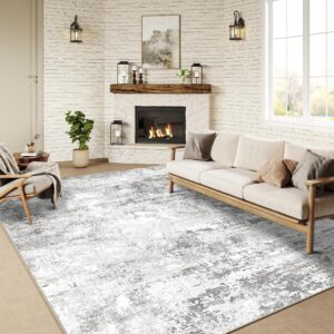 hugear 6x9 area rug grey living room washable rug indoor accent rug modern abstract non slip low pile carpet distressed large throw rug for bedroom office dining room