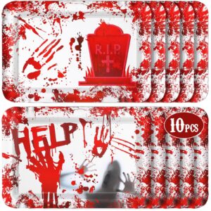 rtteri 10 pcs halloween serving trays party decorations 11 x 7.5 halloween food trays bloody handprint spooky tray bloody paper trays for halloween dessert cupcake birthday party tableware supplies