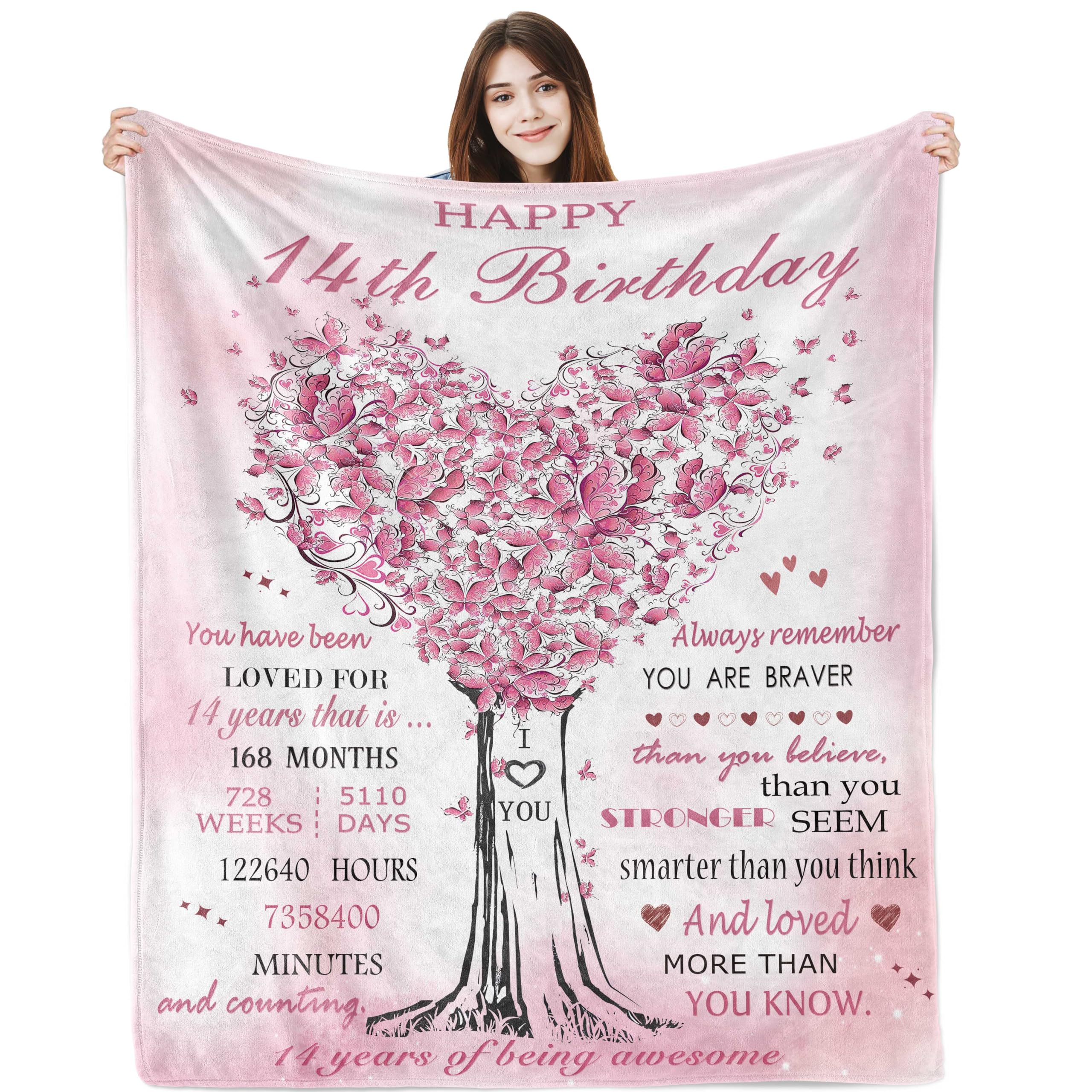 Christmas Ideas Gifts for 14 Year Old Girls, Birthday Gifts for 14 Year Old Girl Blanket 60"x50", Happy 14th Birthday Decorations for Girls, Best 14th Birthday Gift for Girls