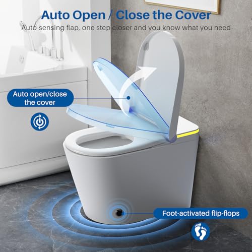 Upgrade Smart Bidet Toilet with Heated Water，Adjustable Washing Settings,LED-light, Air Dryer, One Piece Bidet-Toilet with Remote Control,Auto Open Cover