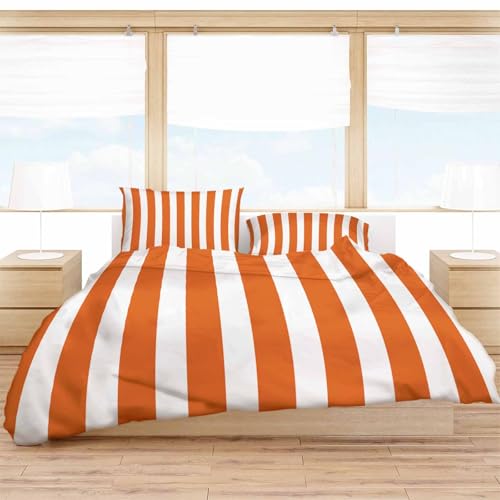 Lsrtoss Burnt Orange Striped Twin Duvet Cover Set for All Season, Thanksgiving Orange White Stripes Microfiber 3 Piece Bedding Set with 2 Pillowcases & 1 Quilt Cover, 68" W x 86" L, Twin Size