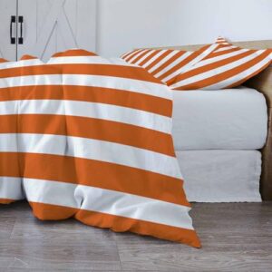 Lsrtoss Burnt Orange Striped Twin Duvet Cover Set for All Season, Thanksgiving Orange White Stripes Microfiber 3 Piece Bedding Set with 2 Pillowcases & 1 Quilt Cover, 68" W x 86" L, Twin Size