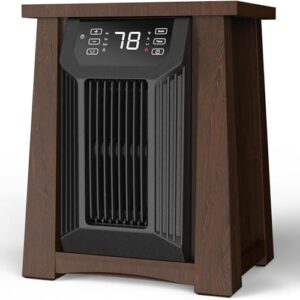 shinic infrared heaters for indoor use, 20 inch, luxury insulated wooden cabinet, infrared space heater with remote control, timer, filter, charging ports, heaters for indoor use large room, walnut