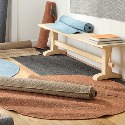 TOWN & COUNTRY BASICS Pax Herringbone Textured Solid Everwash® Washable Area Rug, Low Pile, Non-Slip Backing, Easy Clean Pet & Family Friendly Rug, Brown, 8' Round