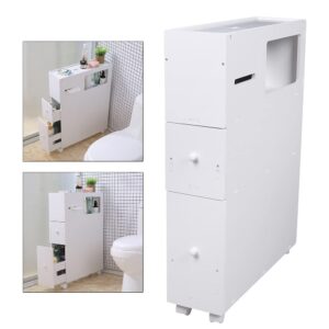 Giciashop Slim Bathroom Storage Cabinet,PVC Side Toilet Storage with Wheels,20.5 x 6.4 inches Small Cabinet for Bathroom Storage(White)