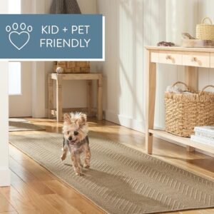 TOWN & COUNTRY BASICS Pax Herringbone Textured Solid Everwash® Washable Area Rug, Low Pile, Non-Slip Backing, Easy Clean Pet & Family Friendly Rug, Brown, 8' Round