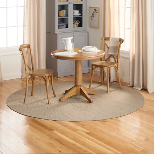 TOWN & COUNTRY BASICS Pax Herringbone Textured Solid Everwash® Washable Area Rug, Low Pile, Non-Slip Backing, Easy Clean Pet & Family Friendly Rug, Brown, 8' Round