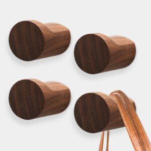 LYFJXX 4 Pack Natural Wood Hooks for Wall, Hooks for Wall Mounting, Walnut Wood Coat Rack