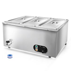 3-pan commercial food warmer,21 qt electric countertop food warmer,stainless steel buffet bain marie servers with temp control 86-185°f, steam table food warmer for catering parties restaurants 1200 w