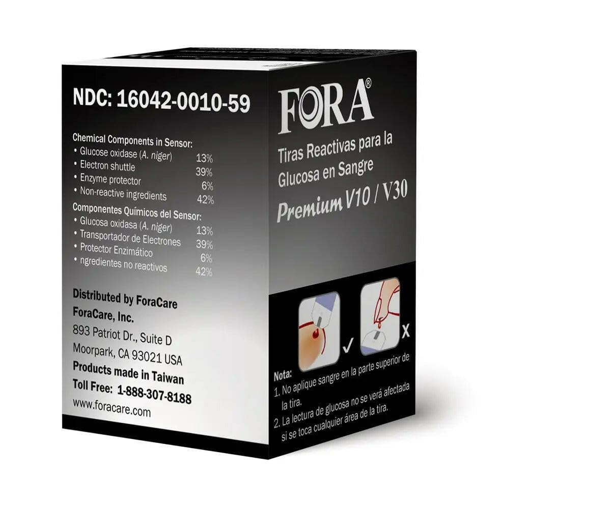 FORA Premium V10/V30/G30 Blood Glucose Test Strips (50count/Vial)