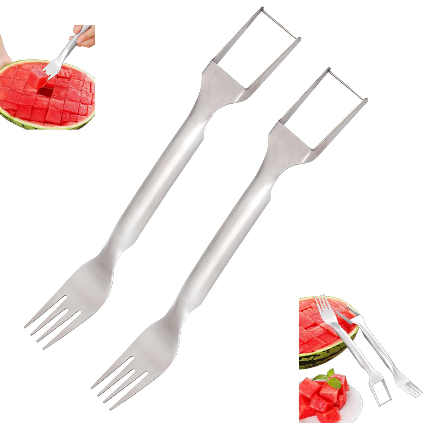 2PCS 2-In-1 Watermelon Slicer Cutter Tool,Stainless Steel Fruit Cutter,Fruit Tool,Fruit Forks Slicer,Dual Head Fruit Forks Slicer Knife For Home Kitchen Gadget