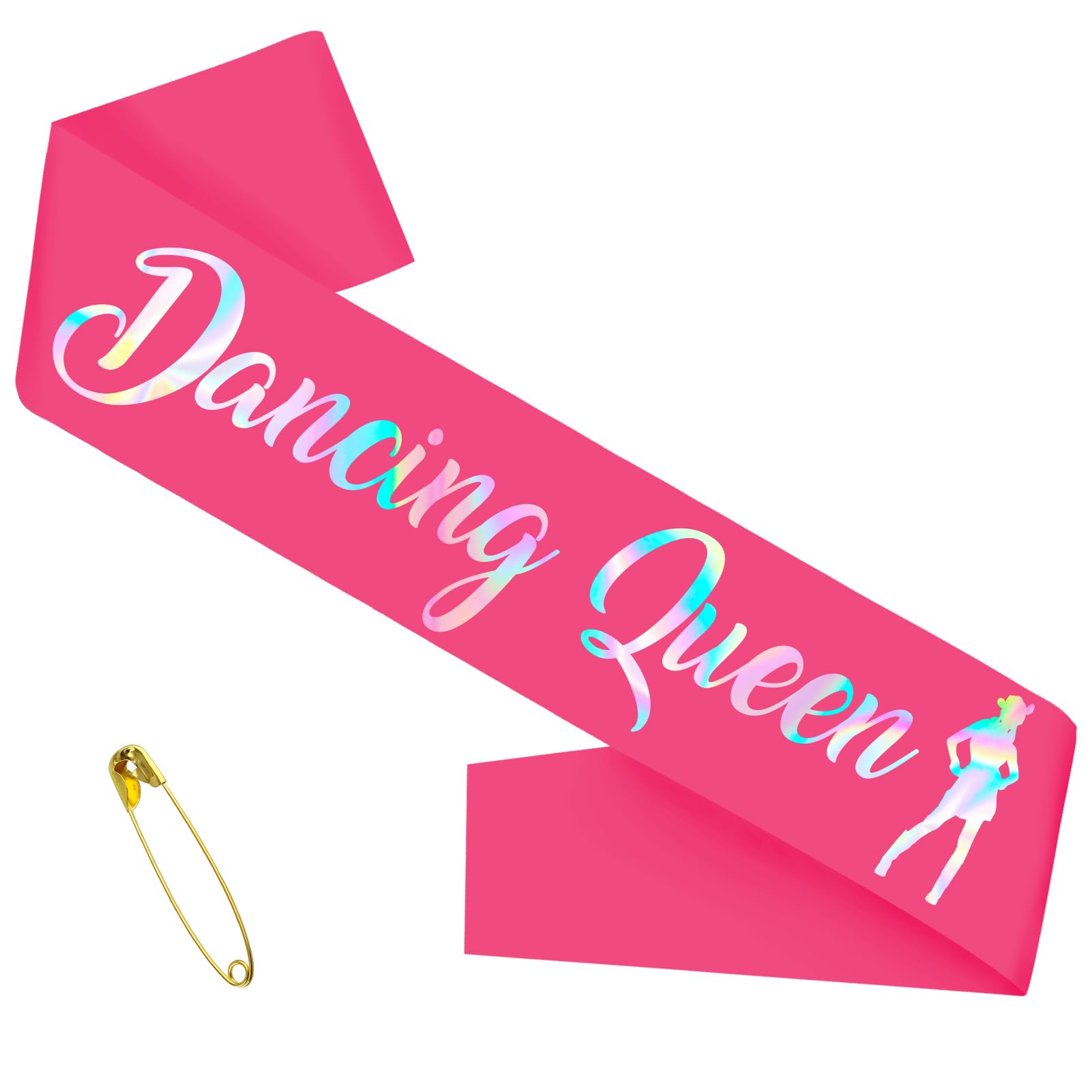 Dancing Queen Sash with Iridescent Foil, Hot Pink Disco Bachelorette Party Sash for Bridal Shower, Birthday Sash for Girls Women, Mamma Mia Party Sash Decorations(Hot Pink + Iridescent)