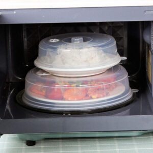 2 PCS Microwave Cover for Food, Clear Microwave Splatter Cover with Steam Vent, 9 Inch and 6.7 Inch Covers, Kitchen Gadgets and Accessories, Transparent