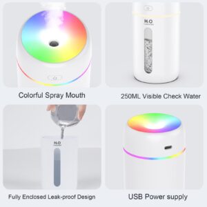 ZPP Small Humidifier, Portable Mini Humidifier with 7-color Lights for Car, Mini Desktop Humidifier for Home, Office, Travel with Night Light, Auto Shut-Off