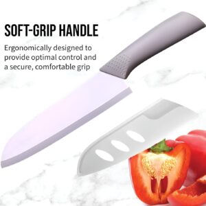 Beolee.Dan Ceramic Santoku Knife 7 Inch - High-Precision Ceramic Blade for Meats, Fruits, and Vegetables - Durable Ceramic Blade with Protective Sheath - Ceramic Knives (Sky Grey)