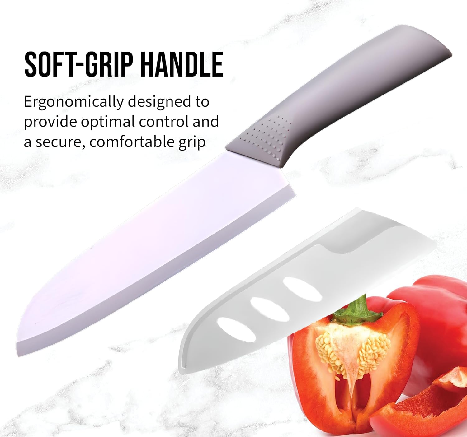 Beolee.Dan Ceramic Santoku Knife 7 Inch - High-Precision Ceramic Blade for Meats, Fruits, and Vegetables - Durable Ceramic Blade with Protective Sheath - Ceramic Knives (Sky Grey)