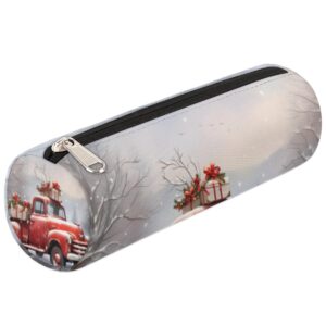 gzleyigou round pencil case pen bag pouch holder christmas red truck stationery organizer pencil bag with zipper pencil pouch storage box cosmetic organizer makeup brush bag