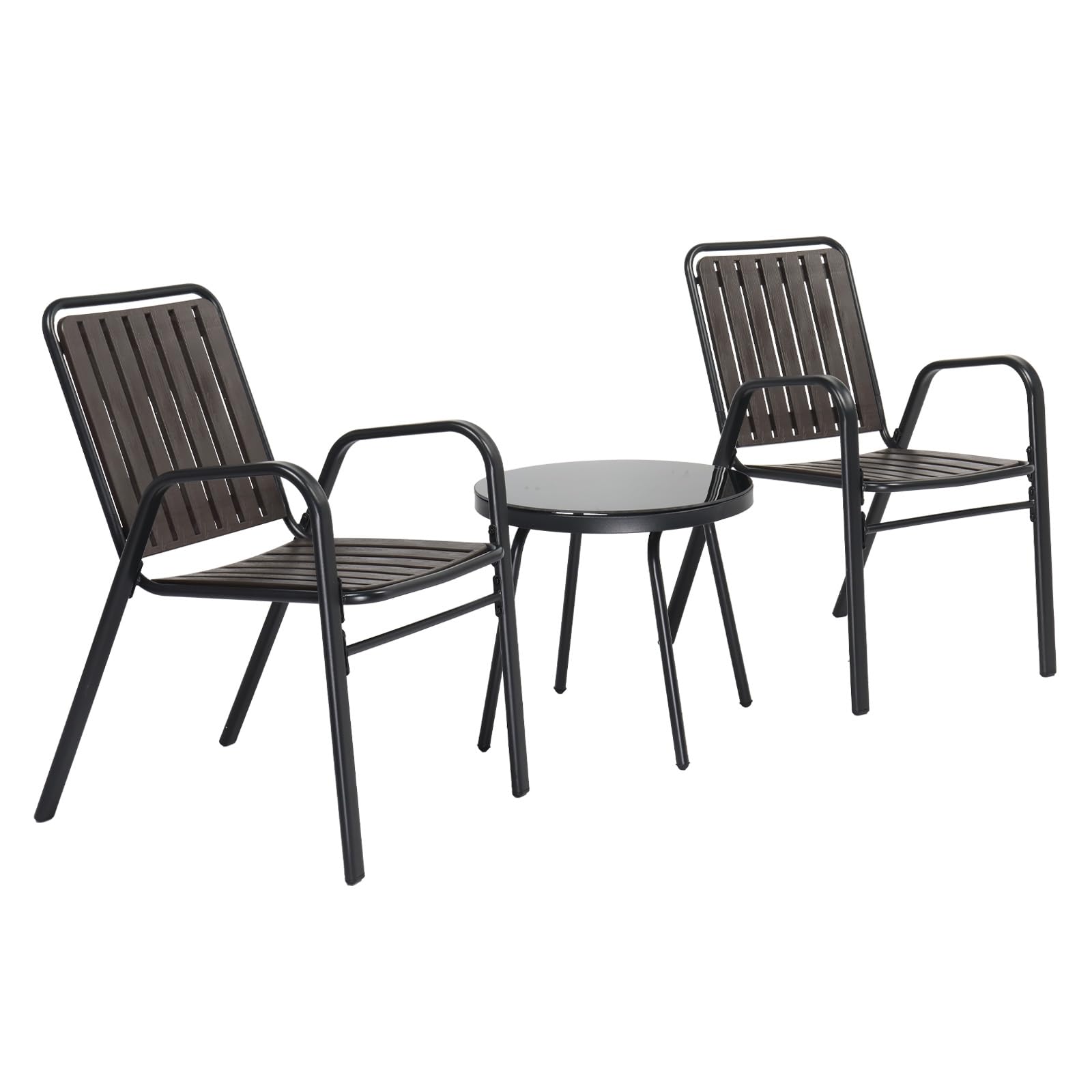 VINGLI 3 Piece Patio Furniture Set Metal Patio Chairs Set of 2 w/PP Backrest and Seat, Outdoor Bistro Set for 2 Porch Furnitutre, Yard, Balcony