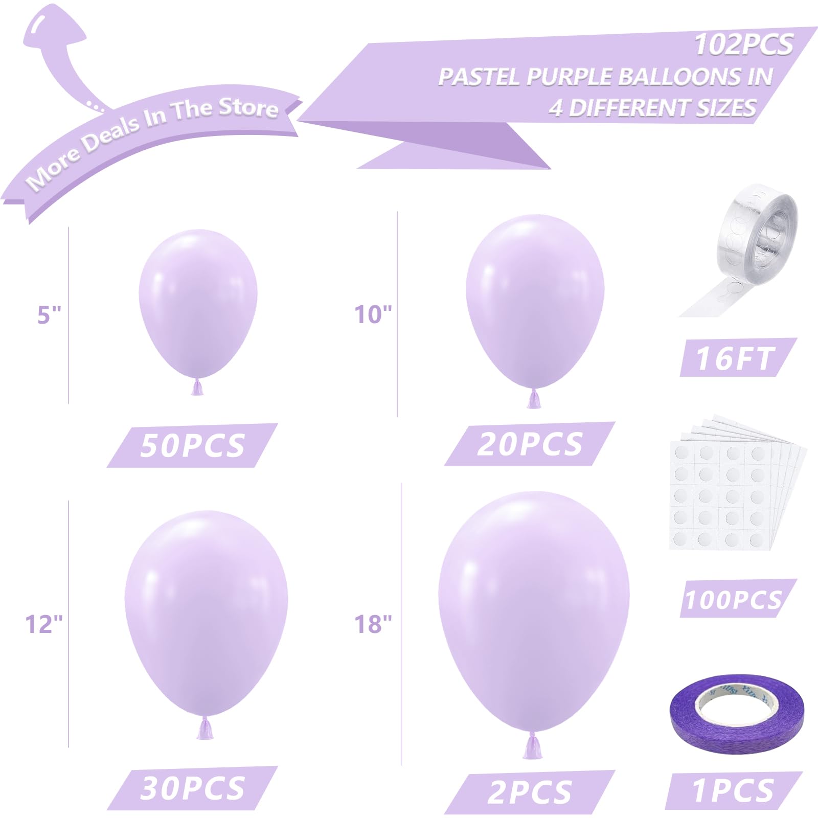 NISOCY Pastel Purple Balloons Arch Garland Kit, 102PCS 18In 12In 10In 5In Light Purple Lilac Lavender Balloons Different Sizes for Birthday Graduation Mermaid Theme Party Decorations