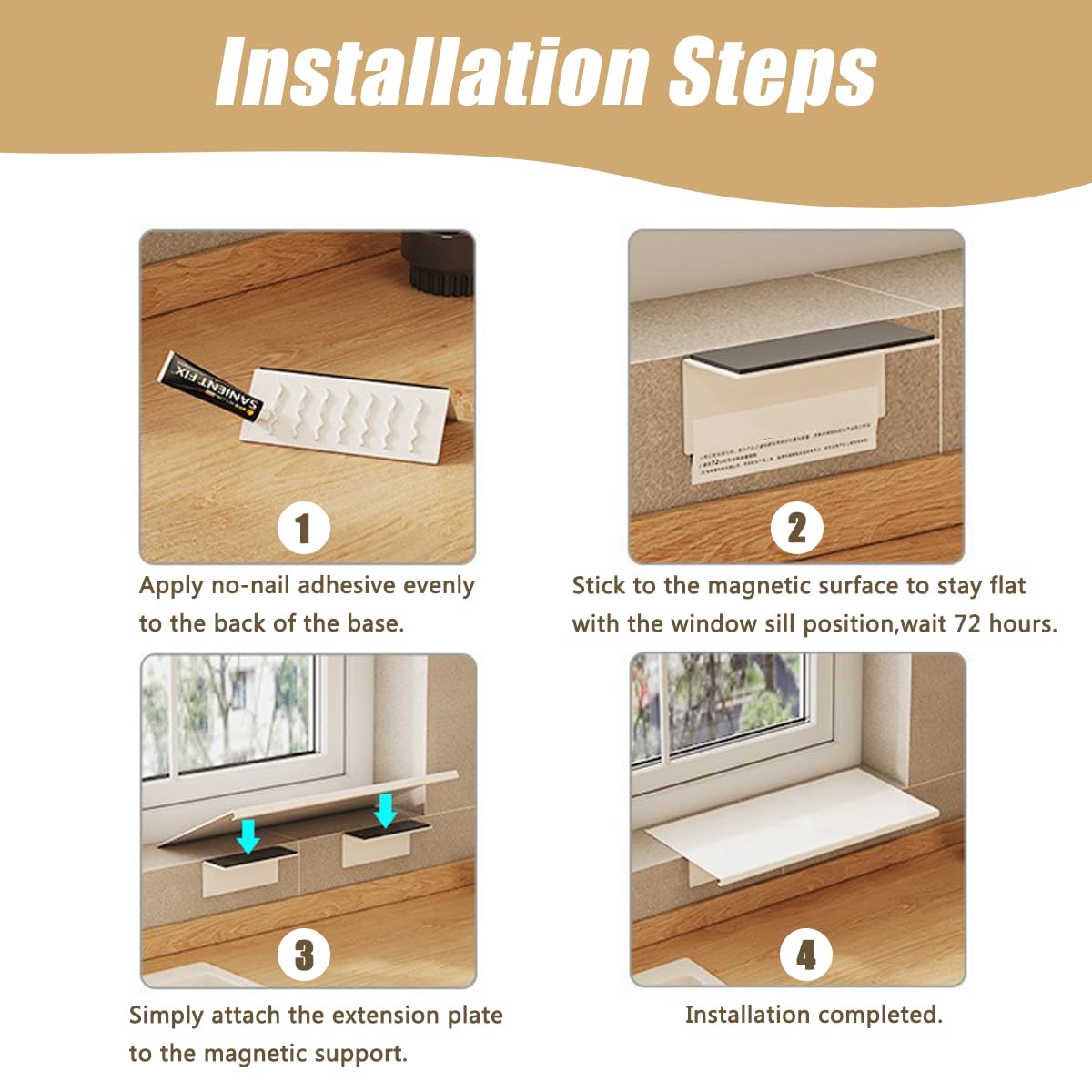 Window Sill Extender Plate, 23.6inch Carbon Steel Storage Shelf, Window Sill Extender for Plants, Countertop Extension Board with Magnetic Base for Kitchen Organization Storage (60x20cm/23.6x7.8in)