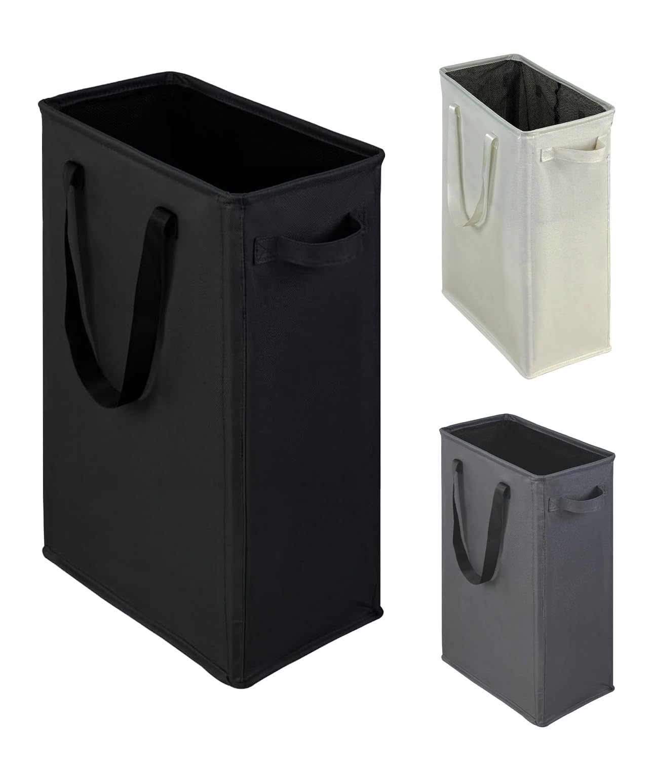 HMFULE Narrow Laundry Basket, Slim Laundry Hamper with Handle，Portable Storage Hamper 48L Foldable for Laundry Room, Dorm and Bedroom (Black)