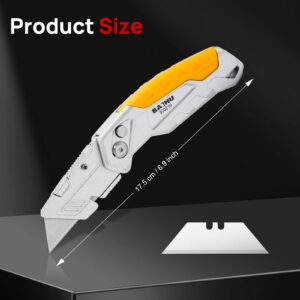 YINLONGDAO Folding Utility Knife, SK5 Heavy Duty Carbon Steel Retractable Blade, Box Cutter of Quick Blade Change, Blade Storage Design, Extra 10 Blades Included（Total 13 Blades）