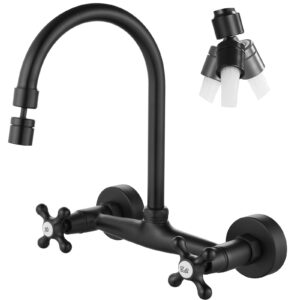 Airuida Shower Faucet Set with 8 Inch Rainfall Square Showerhead and Tub Spout Bathtub Faucet Wall Mount Kitchen Faucet Matte Black 8 Inch Center Wall Mount Faucet Kitchen with Sprayer