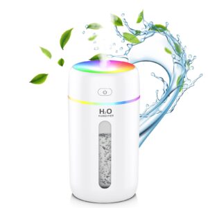 zpp small humidifier, portable mini humidifier with 7-color lights for car, mini desktop humidifier for home, office, travel with night light, auto shut-off