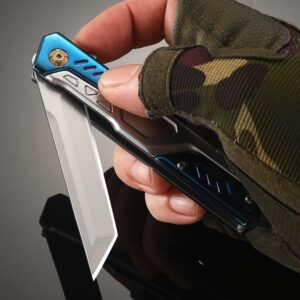 Generic Premium Folding Pocket Knife, M390 Steel Blade Knife for Men, with Pocket Clip and Leather Knife Sleeve, Window Breaker, Outdoor Emergency Tools, Blue, ZHQ07001