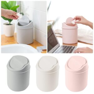 Mini Desk Trash Can with Swing Lid, Sundries to Store Mini Plastic Buckets, Stylish Countertop Trash Bin, Table Waste Paper Basket, Round Small Trash Can for Home, Office, Bathroom, Bedroom (Gray)