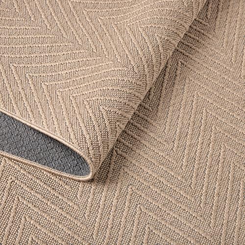 TOWN & COUNTRY BASICS Pax Herringbone Textured Solid Everwash® Washable Area Rug, Low Pile, Non-Slip Backing, Easy Clean Pet & Family Friendly Rug, Brown, 8' Round