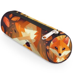 GzLeyigou Round Pencil Case Pen Bag Pouch Holder Fox Stationery Organizer Pencil Bag with Zipper Pencil Pouch Storage Box Cosmetic Organizer Makeup Brush Bag Fall Fox