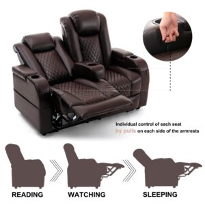 AZXZCS 57" Loveseat Recliner, Recliner Sofa with 3 Cup Holders and 2 Pillows, Wall Hugger Recliners & 135° Reclining Loveseat (Brown PU Leather Furniture)