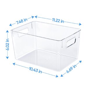 JollyPack 4 Pack Clear Plastic Storage Bins, Pantry Organizers and Storage with Handles, Clear Storage Containers for Fridge, Kitchen, Cabinet, Bathroom and Office