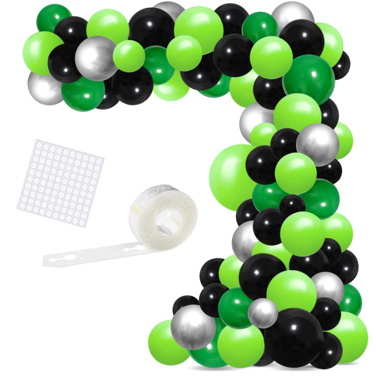 Lime Green Black Balloon Garland Arch Kit - Green Black Balloons Silver Lime Green Balloons Video Game Halloween Balloons for Video Gaming Miner Birthday Baby Shower Grads Wedding Party Decorations