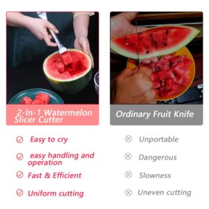 2PCS 2-In-1 Watermelon Slicer Cutter Tool,Stainless Steel Fruit Cutter,Fruit Tool,Fruit Forks Slicer,Dual Head Fruit Forks Slicer Knife For Home Kitchen Gadget