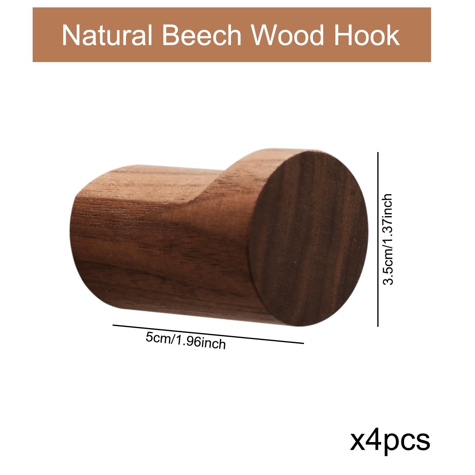 LYFJXX 4 Pack Natural Wood Hooks for Wall, Hooks for Wall Mounting, Walnut Wood Coat Rack